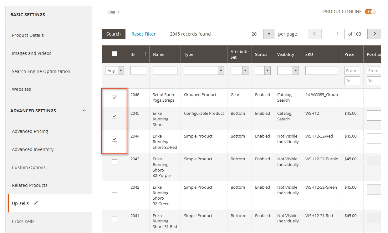 set upsell product step2